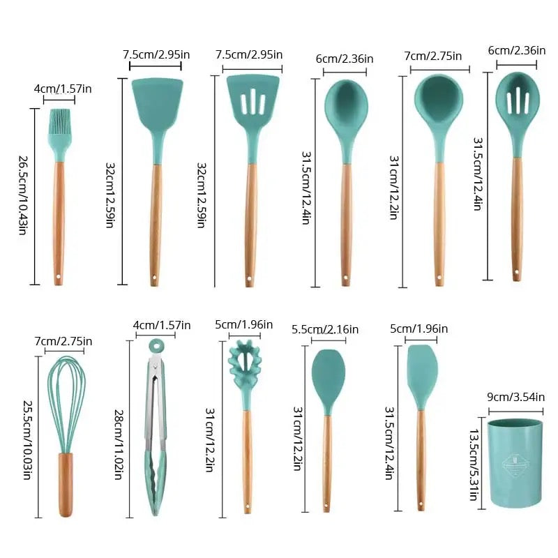 Professional Silicone Kitchen Utensils with Wooden Handle 