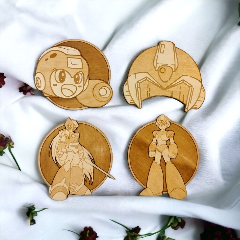 Set of 4 Megaman Wooden Coasters - Handmade Gift - Housewarming - Wood Kitchenware-0