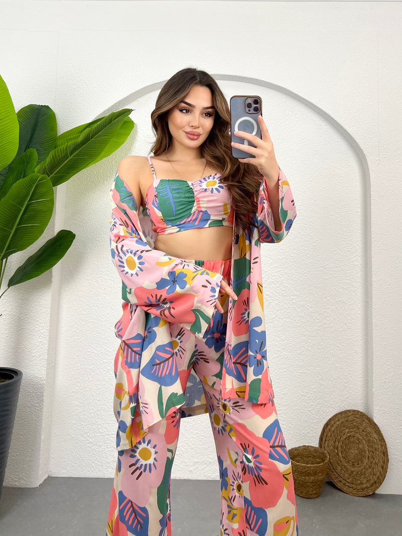 3-piece suit with colorful print