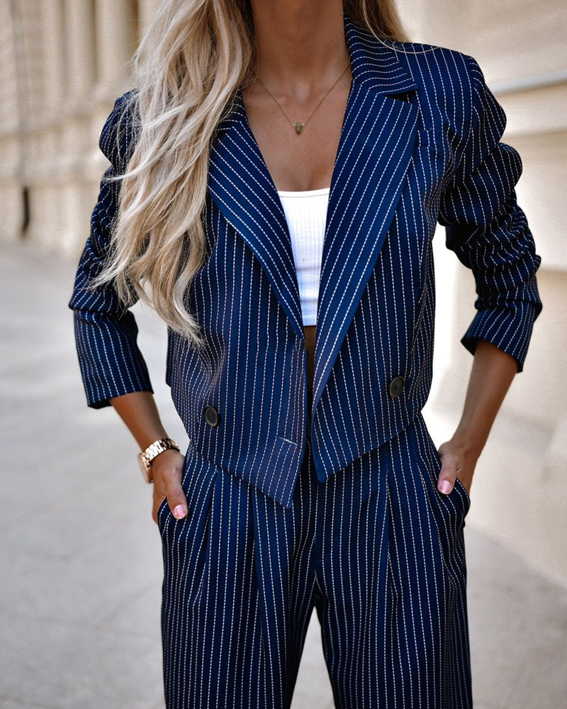 Long Sleeve Cropped Jacket with Straight Pants