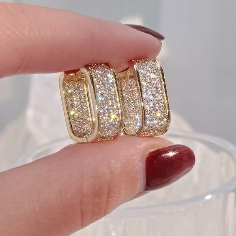 Huitan Paved Cubic Zirconia Hoop Earrings 