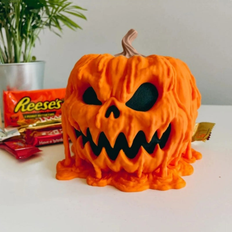 Cuenco de Caramelos Calabaza Derretida de Halloween con Tapa