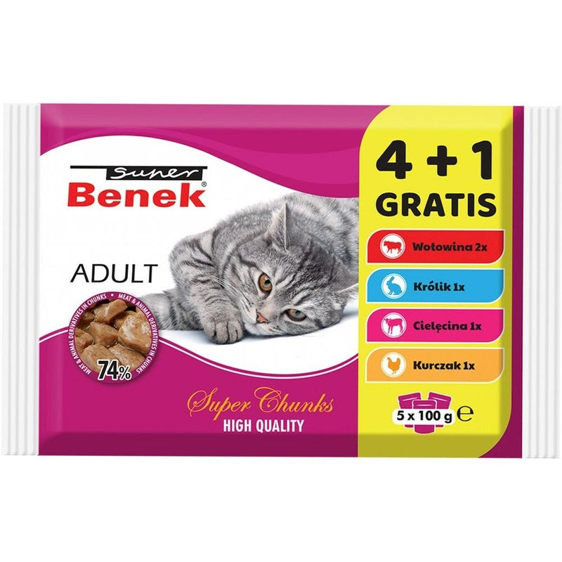 Comida para gato Super Benek 5 x 100 g Pollo Ternera Conejo-0