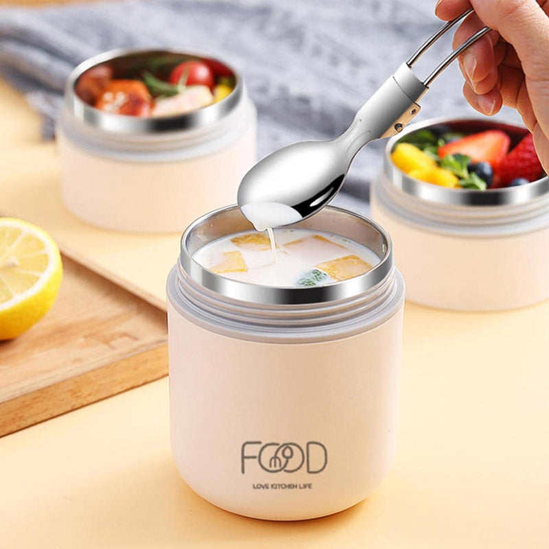 Stainless Steel Soup Mug with Built-in Spoon and Sealed Lid