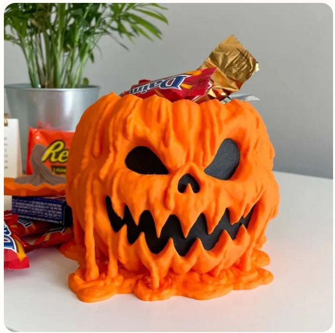 Cuenco de Caramelos Calabaza Derretida de Halloween con Tapa