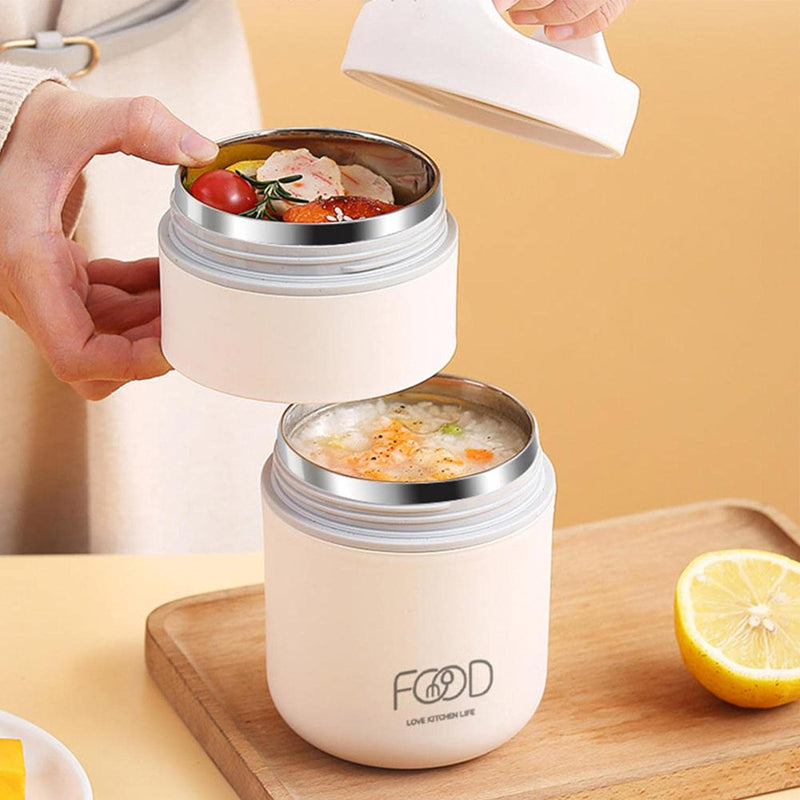 Stainless Steel Soup Mug with Built-in Spoon and Sealed Lid