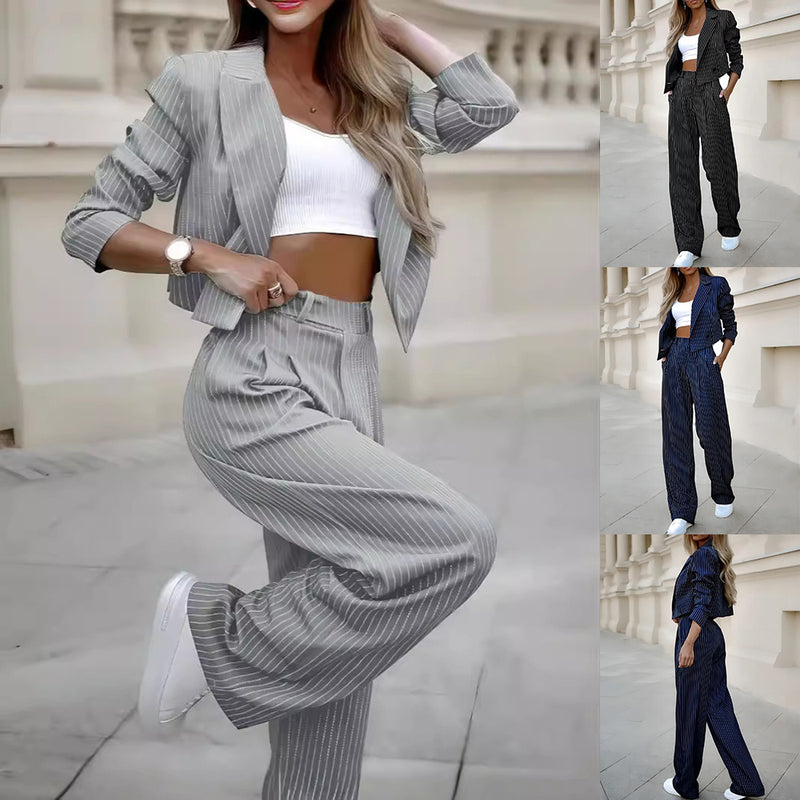 Long Sleeve Cropped Jacket with Straight Pants