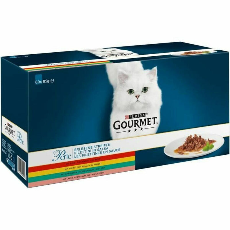 Comida para gato Gourmet Perle Mix Pollo Salmón Pescado Ternera Conejo 60 x 85 g-0