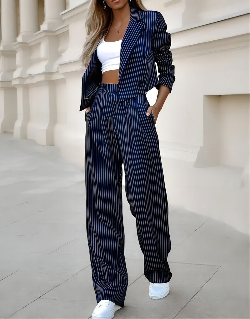 Long Sleeve Cropped Jacket with Straight Pants