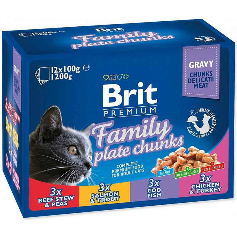 Comida para gato Brit Pouches Family Plate Pollo Pavo Ternera Bacalao 12 x 100 g-0