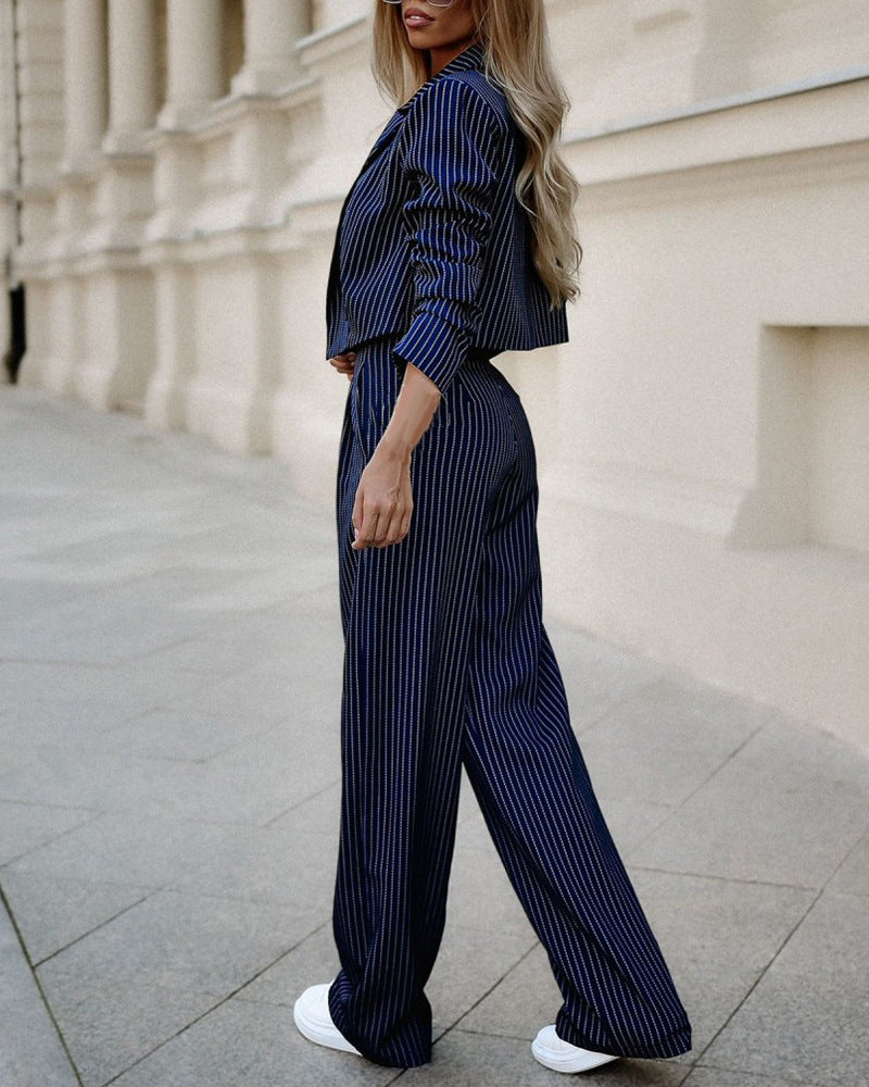 Long Sleeve Cropped Jacket with Straight Pants