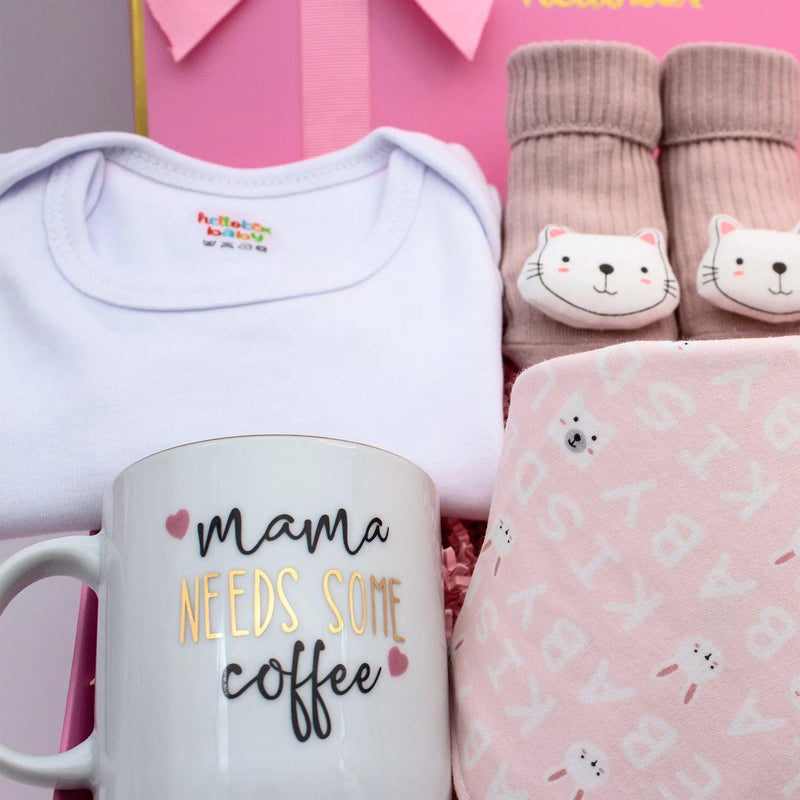 Baby gift for birth girl - security blanket, anti-slip first socks, mom coffee cup, baby body (pink)-3