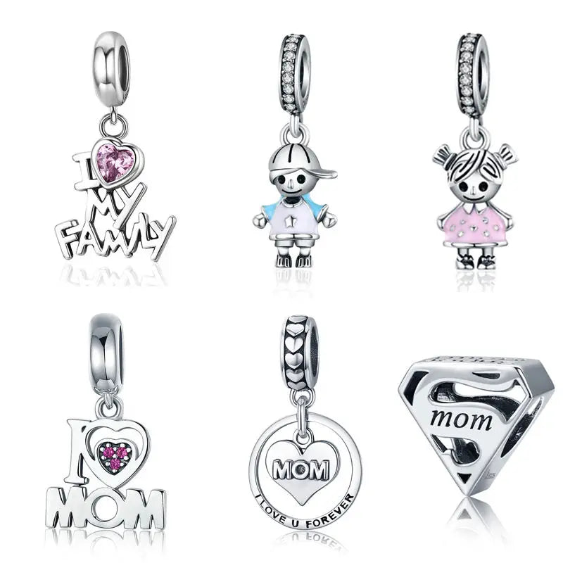 925 sterling silver super mom charms pendants I love my family charm pendant kids charms for bracelet making jewelry-0