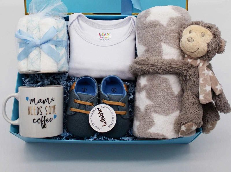 Hellobox Gifts for newborns with baby blanket, cuddly toy (17 pieces) (Blue/White/Grey) Boy-4