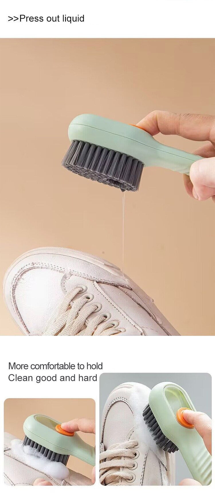 Soft bristle liquid cleaning brush 