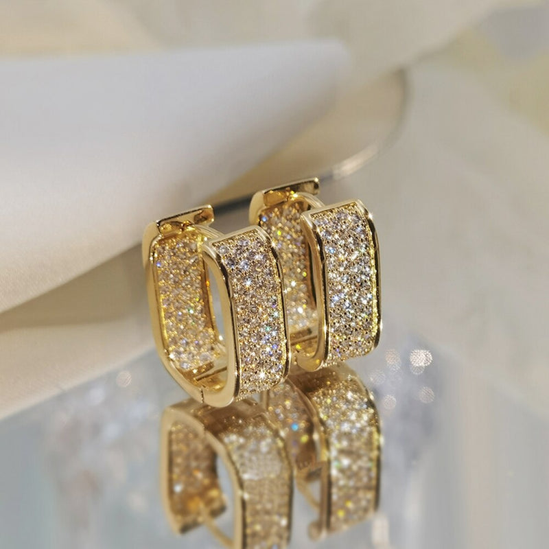 Huitan Paved Cubic Zirconia Hoop Earrings 