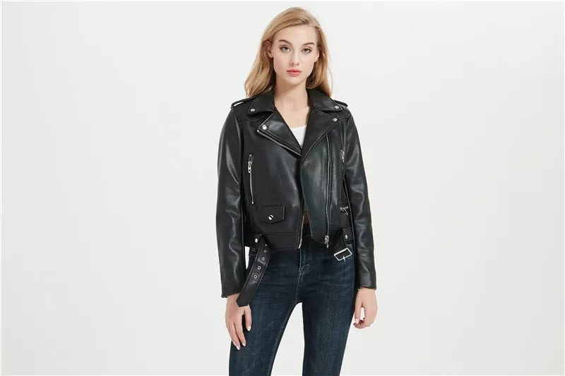 Faux leather jacket with belt