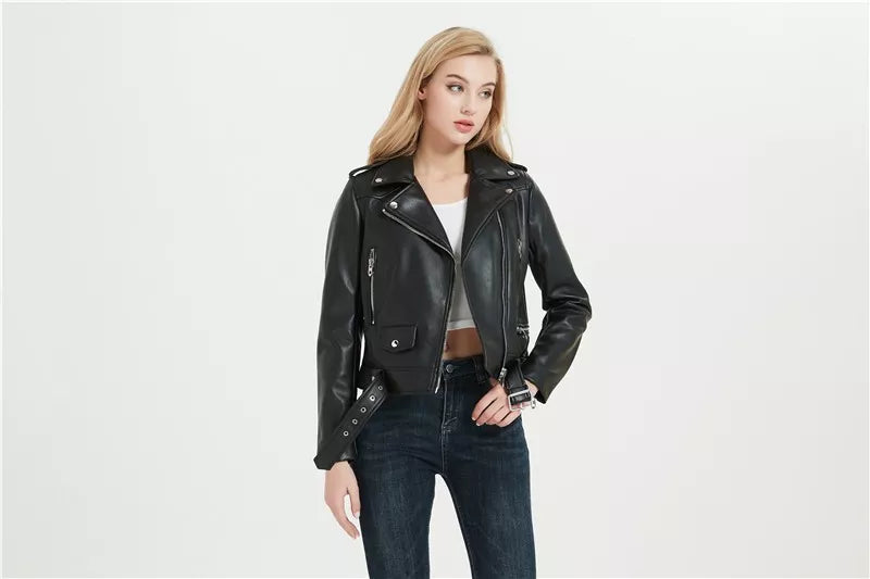 Faux leather jacket with belt