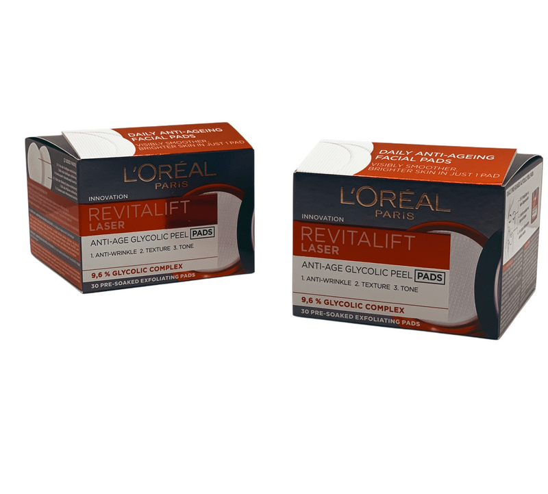 Almohadillas Exfoliantes Antienvejecimiento Loreal Revitalift Laser Renew con Ácido Glicólico - Paquete de 30