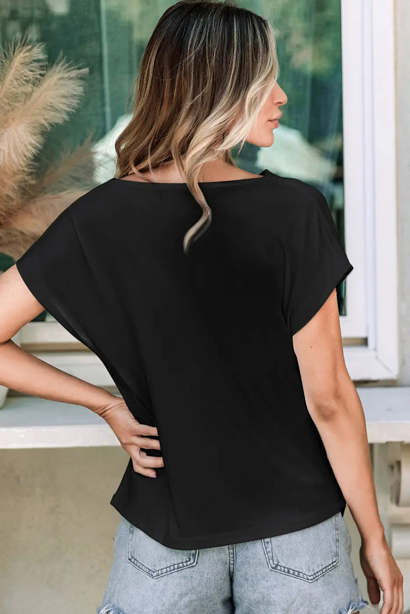 Black Cowl Neck Bat Sleeve T Shirt-1