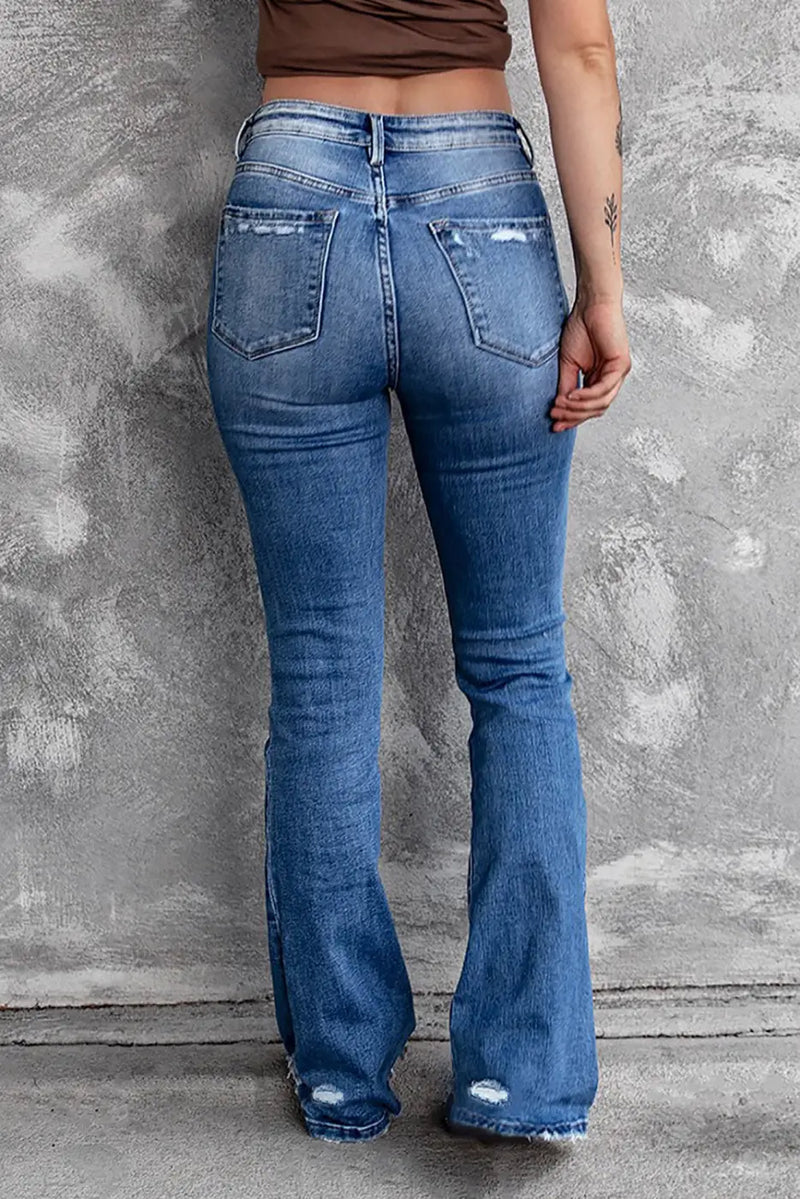 Blue Distressed Flare Jeans-1