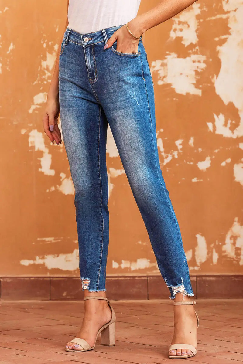 Blue Skinny Jeans - Raw Hem Ankle-length-3