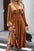 Camel Smocked Waist Velvet Midi Dress - Wrap V-Neck-0