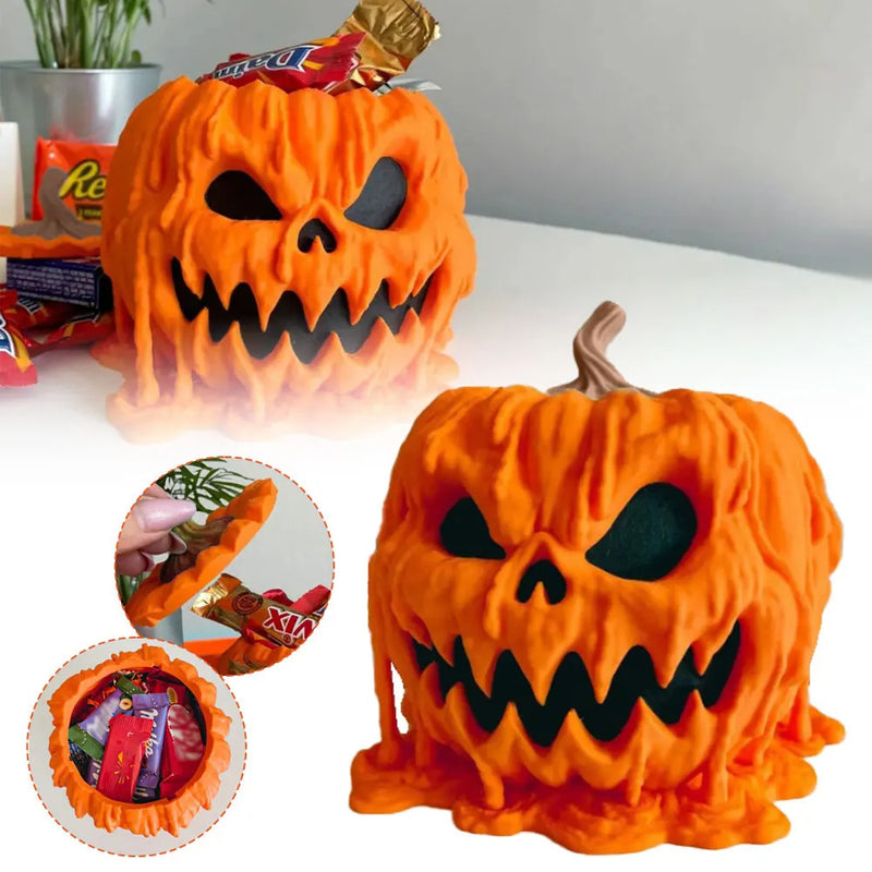 Cuenco de Caramelos Calabaza Derretida de Halloween con Tapa