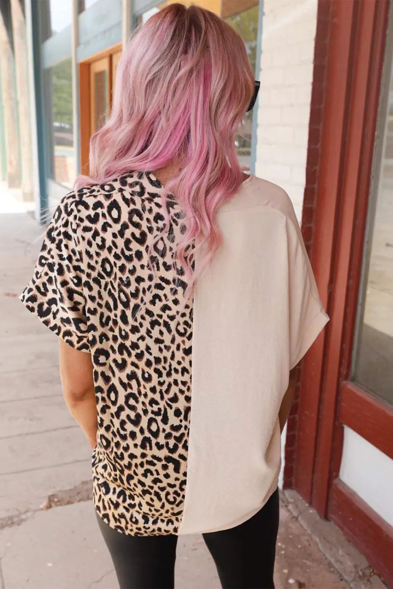 Contrast Leopard Color Block Blouse-1