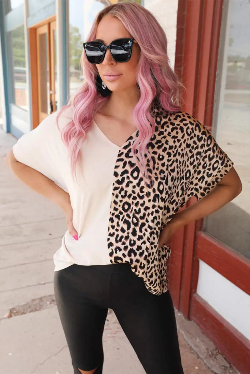 Contrast Leopard Color Block Blouse-4