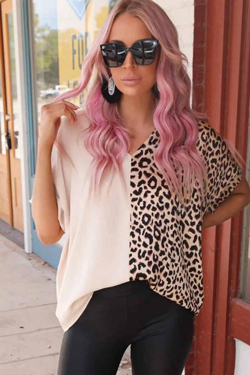 Contrast Leopard Color Block Blouse-3