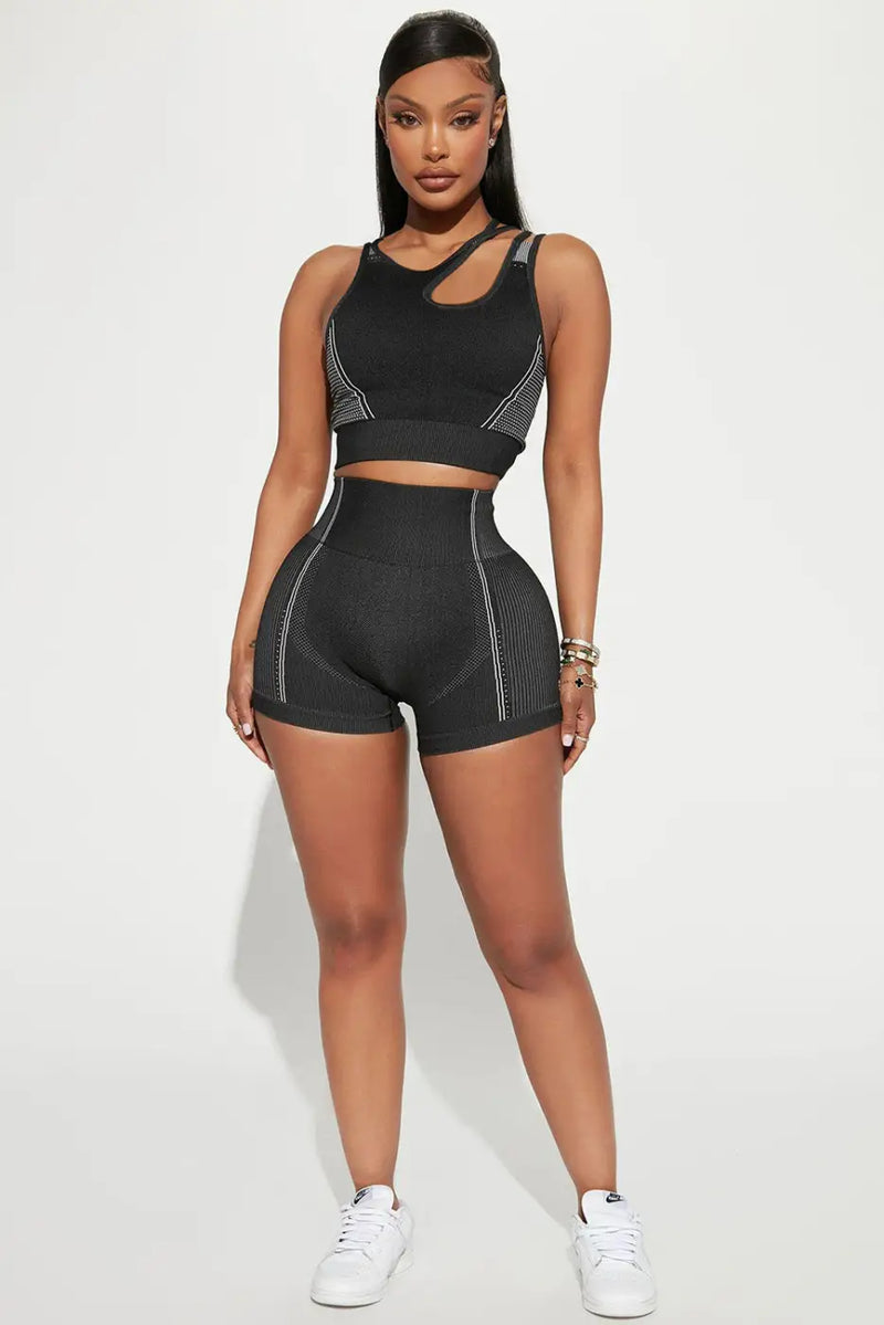 Cutout Bra and Shorts Set - Black-3