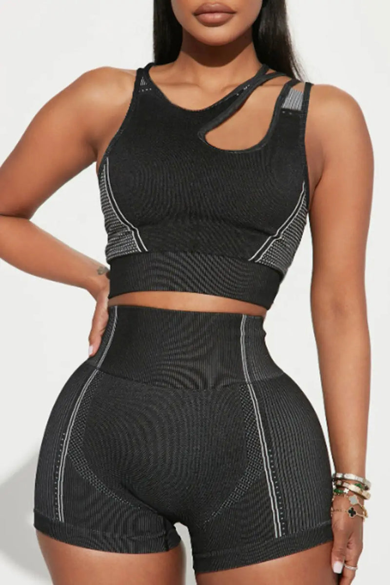 Cutout Bra and Shorts Set - Black-0