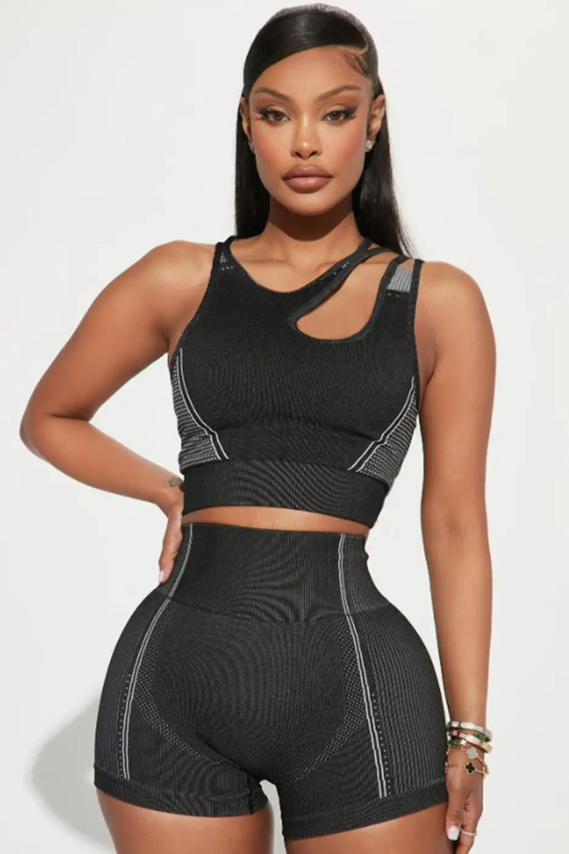 Cutout Bra and Shorts Set - Black-2