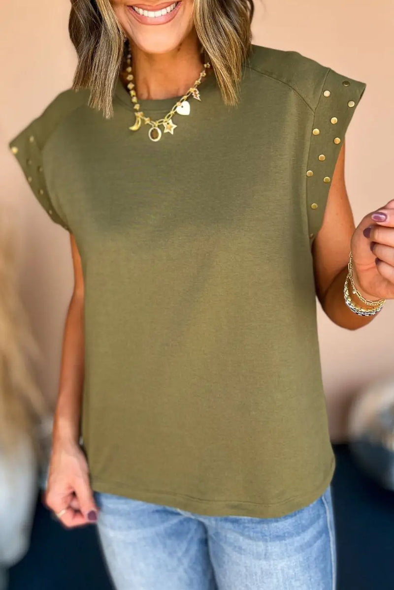 Dark Grey Studded Short Sleeve Top-5