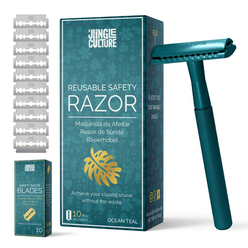 Teal Safety Razor | Reusable, Eco-friendly Razor (Includes 10x blades)-0