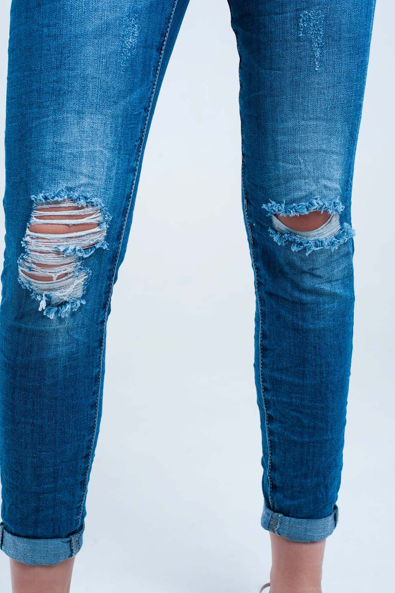 Skinny Elastic Jeans With Rips-1