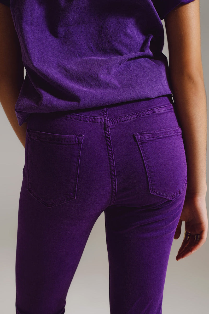 Purple Ankle Skinny Jeans With Soft Wrinkles-4