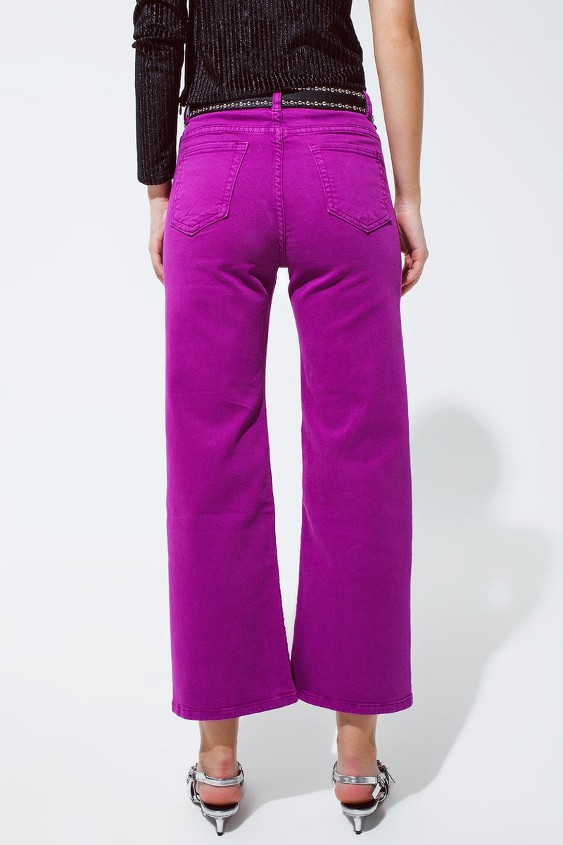 Cropped Wide Leg Jeans in Violet 3/4 Length-1