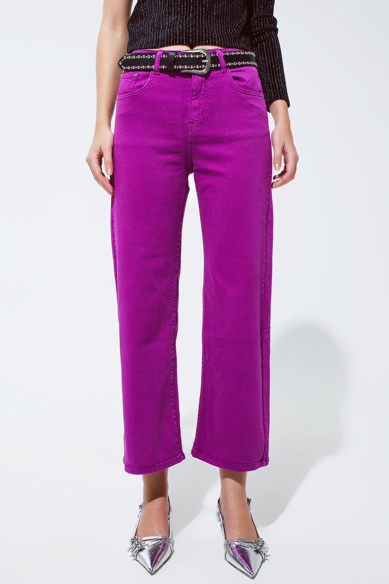 Cropped Wide Leg Jeans in Violet 3/4 Length-3