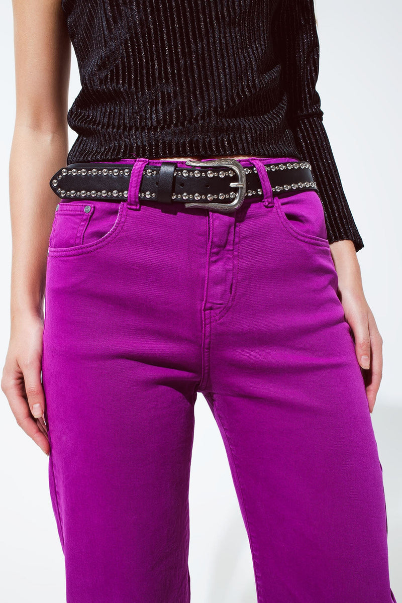 Cropped Wide Leg Jeans in Violet 3/4 Length-4