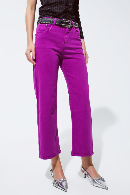 Cropped Wide Leg Jeans in Violet 3/4 Length-0