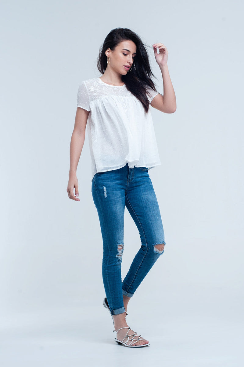 Skinny Elastic Jeans With Rips-2