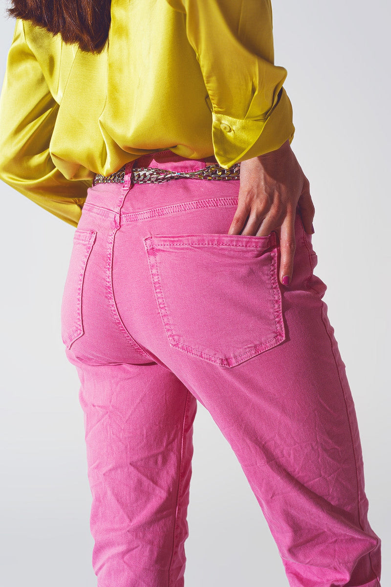 Pink Wrinkled Skinny Jeans-5