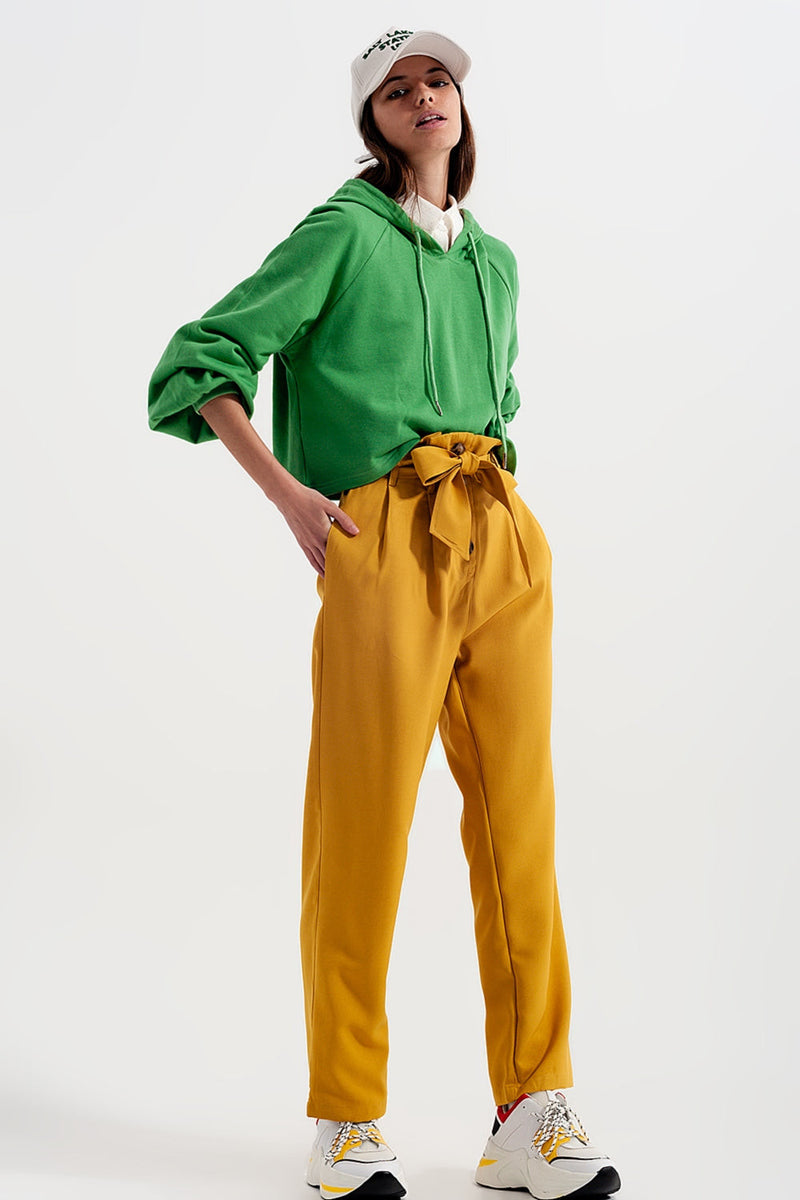 High Waist Belted Paperbag Trousers in Yellow-2