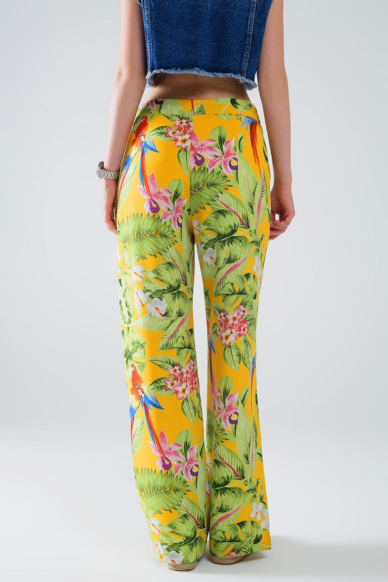 Yellow Pants With Tropical Print With Zip Side-4