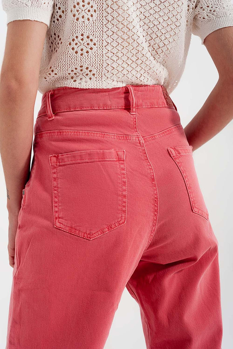 High Rise Mom Jeans With Pleat Front in Pink-5