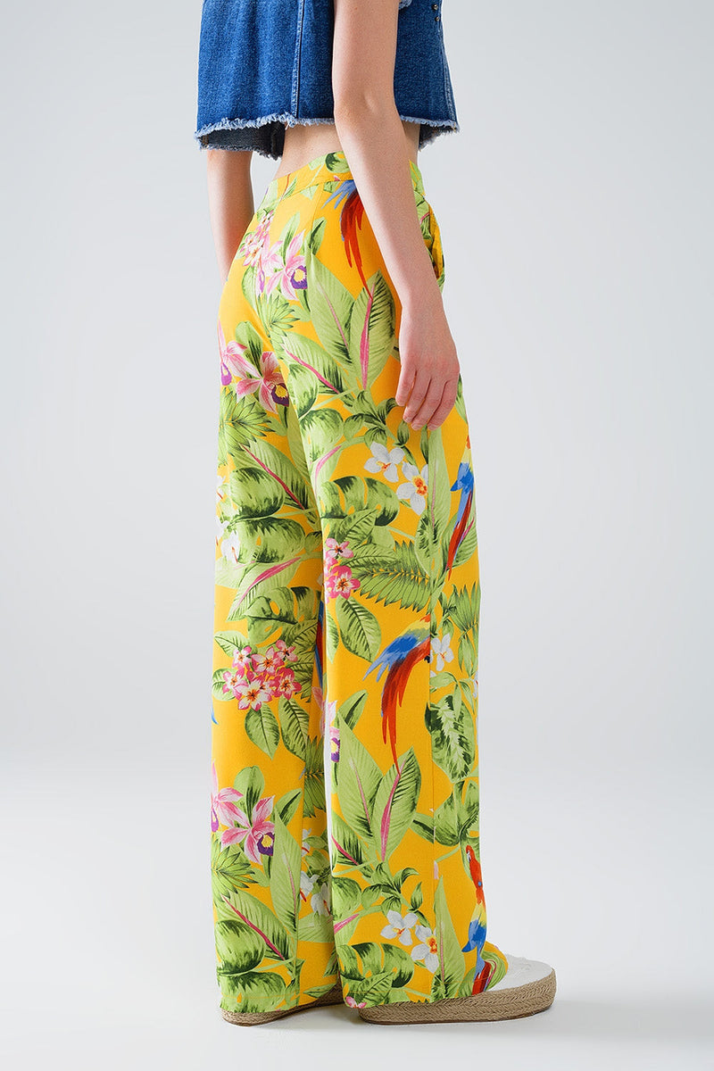 Yellow Pants With Tropical Print With Zip Side-2