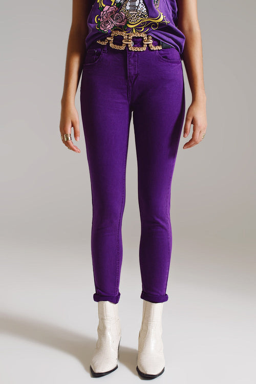 Purple Ankle Skinny Jeans With Soft Wrinkles-0