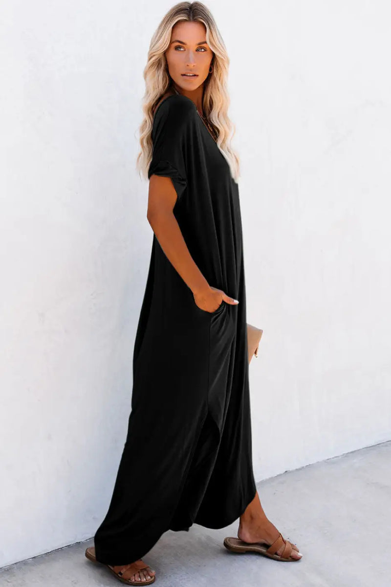 Hidden Pocket Splits Maxi T-shirt Dress-2